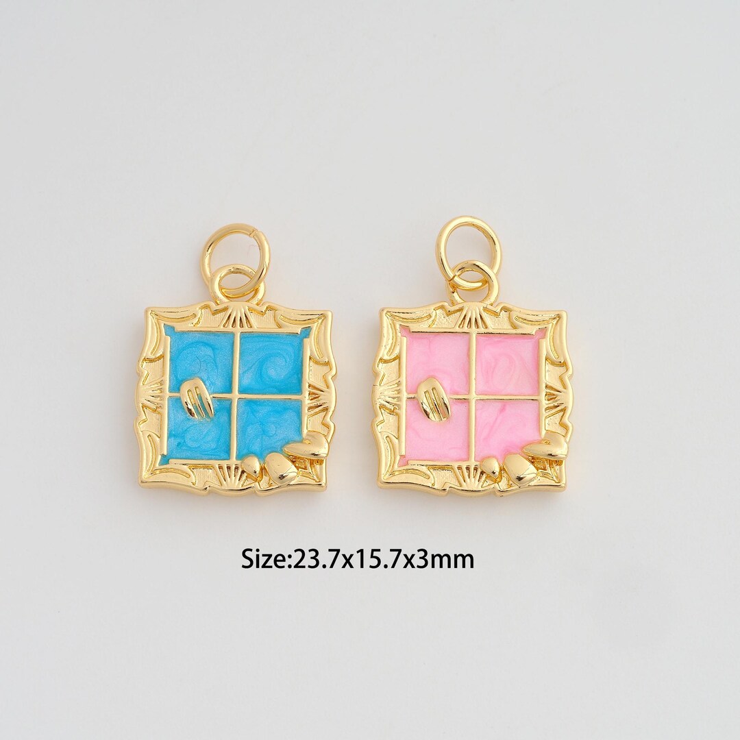 Window Pendant Dainty Gold Window Pendant,18k Gold Filled Window Charms,enamel Window ...