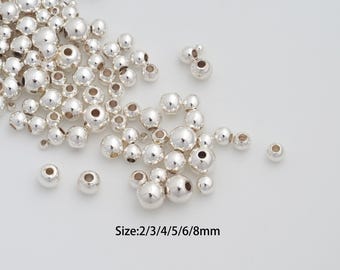 Dainty Sterling Silver Round Spacer Beads,925 Sterling Silver Ball Beads,Round Ball Beads for DIY Necklace Bracelet Jewelry Findings Supply