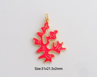 Zierlicher Gold Coral Anhänger, 18K Gold Füllte Coral Charms, Emaille Coral Charm für DIY Halskette Armband Schmuckzubehör Versorgung
