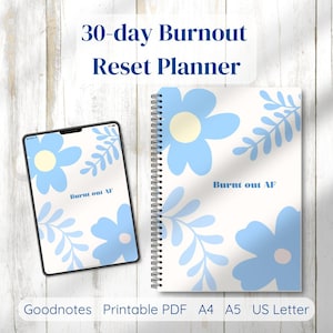 30 Day Burnout Reset Planner, Printable Burnout Worksheets, Self Care Planner PDF, Self Help Worksheet, Digital Burnout Journal