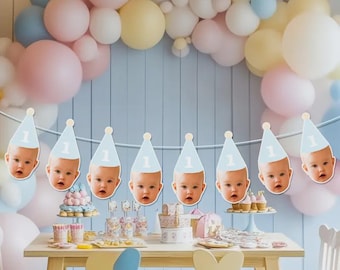 Custom Baby Face Banner, Personalized Photo Party Bunting, Birthday Decor (Cardstock)