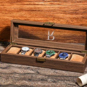 Personalized Watch Storage,Mechanical Watch Storage Box,6 Slot Watch Collection Display Box for Men,Vintage Storage Box,Gift for Boyfriend