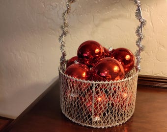 Sparkly Net Basket Silver and Gold. Very Glittery. Does Not Include Ornaments. 11 1/2" Tall 7 1/2" Wide