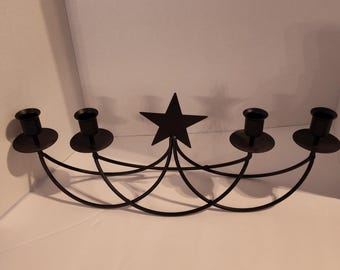 Metal 4 Candle Candelabra with Star. Bronze. 17" Across 6 1/2" Tall