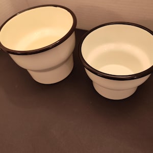 Enamelware Set of Black and White Planter/Pots. 4.5 Tall, 5.5 Across Smaller 4" Tall 5.25" Across