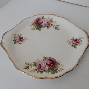 Vintage American Beauty Bone China England Serving Plate. Pink Roses and Gold Gilding. No Chips/Cracks. 10.5" Across 9.5 Front to Back