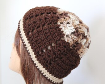 Handmade Crochet Beanie Hat Brown, Beige, Tan, Ivory color