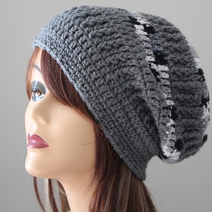 Handmade Crochet Beanie Hat (men and women) Black White Light Gray Gray color