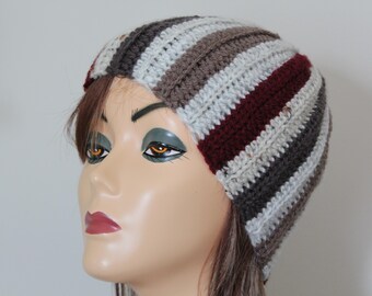 Handmade Crochet Beanie Hat (men and women) Oatmeal, Burgundy, Taupe, Brown  color