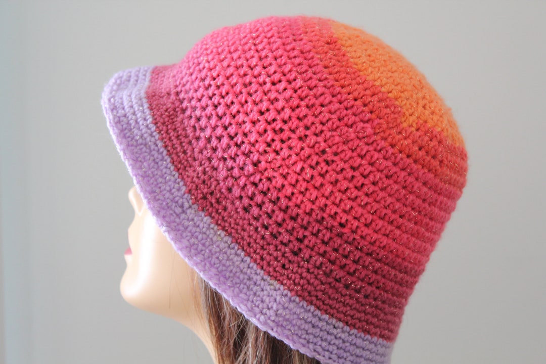 Handmade Crochet Bucket Hat Orange Pink Purple Color - Etsy display picture 3