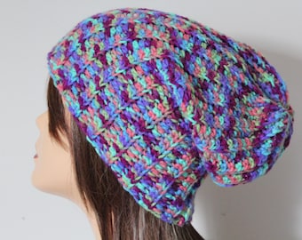 Bonnet au crochet fait main (hommes et femmes) Couleur rose, bleu, violet