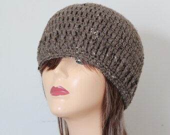Handmade Crochet Beanie Hat (men and women) Brown Tweed color