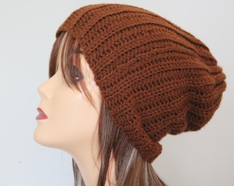 Handmade Crochet Beanie Hat Brown color