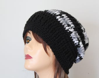 Bonnet au crochet fait main (hommes et femmes) Noir, gris, blanc
