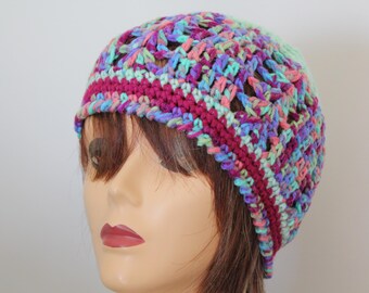 Handmade Crochet Beanie Hat Turquoise, Mint Green, Pink, Green  color
