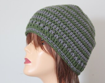 Handmade Crochet Beanie Hat Green, Gray color