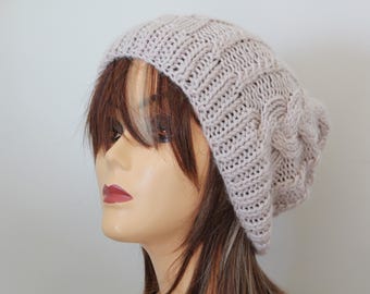 Bonnet tricoté fait main Couleur lin