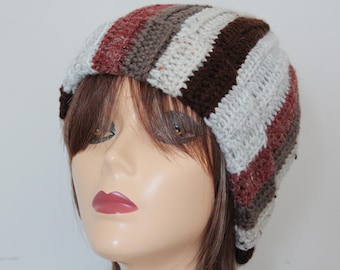 Handmade Crochet Beanie Hat Beige, Burgundy,  Dark brown color