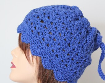 Handmade Crochet Beanie Hat Royal Blue color