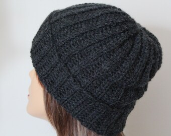 Handmade Crochet Beanie Hat (men and women) Charcoal Gray color