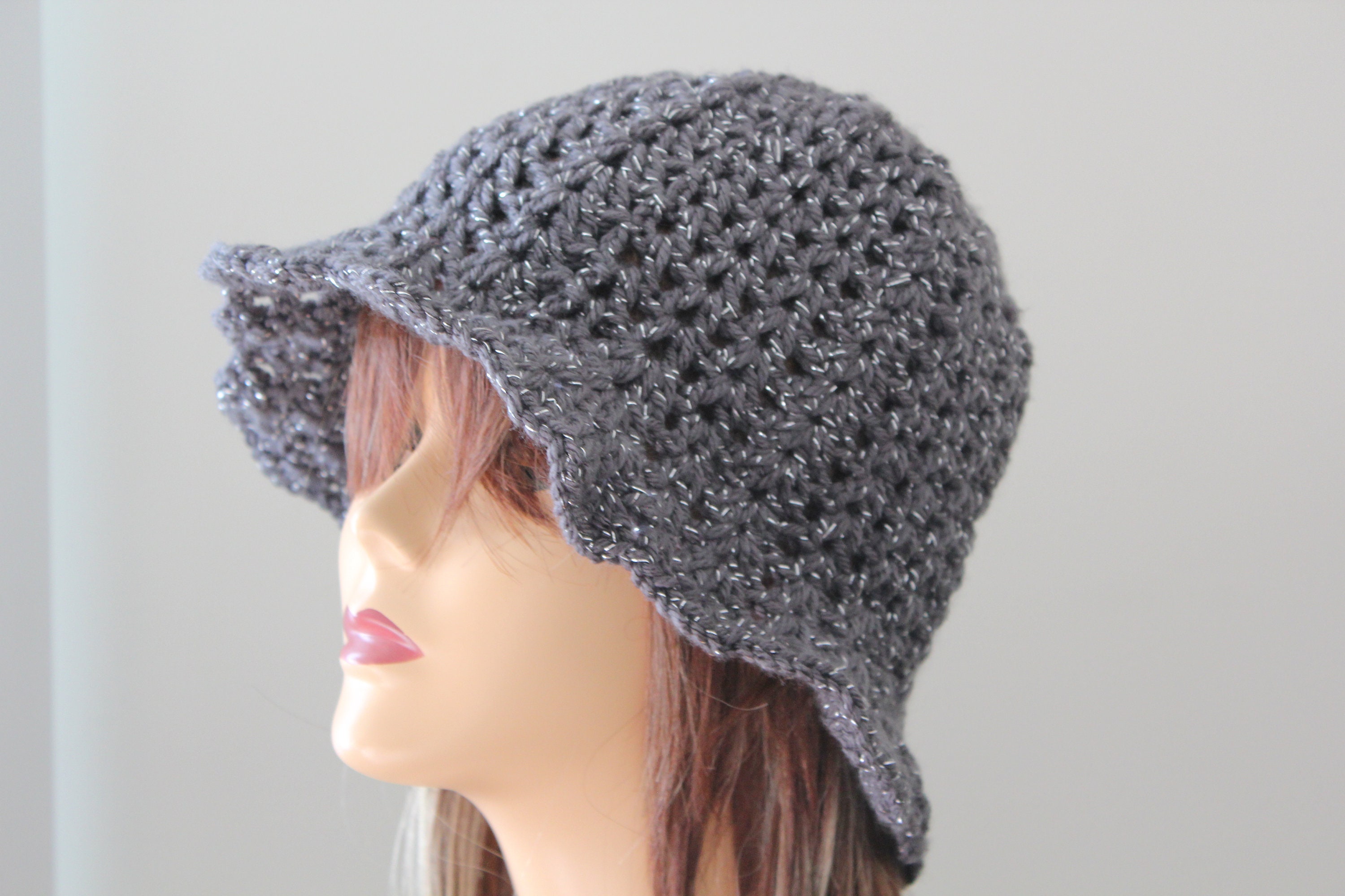 HANDMADE Crochet Bucket Hat - Light Gray and Dark Gray Handmade Crochet Bucket Hat Charcoal Gray Light Gray Color  main image 2
