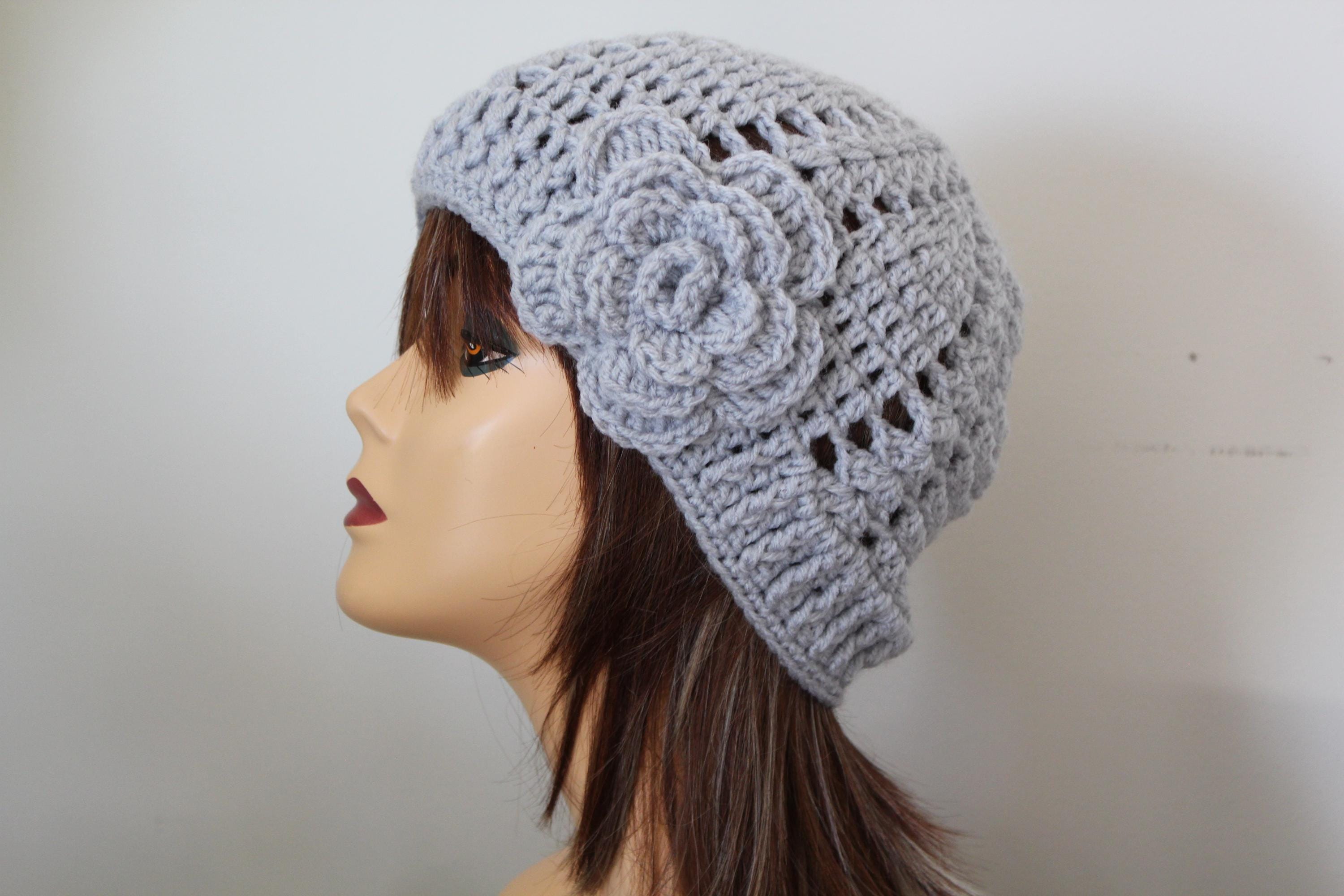 Handmade gray crochet hat DLAPL Cotton Crochet Hat Handmade Knit Summer Slouchy Beanie  main image 2