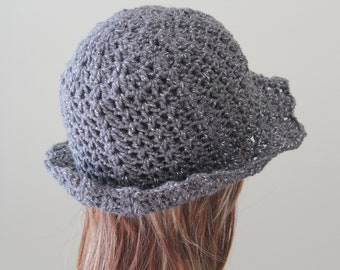 Handmade Crochet Bucket Hat Charcoal Gray With Silver  display picture 1