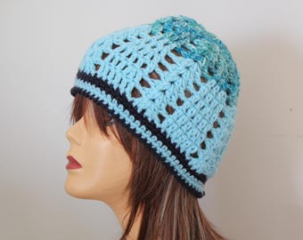 Handmade Crochet Beanie Hat Aqua, Blue, Turquoise, Navy blue color