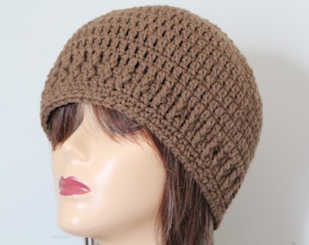 Handmade Crochet Beanie Hat (men and women) Brown color