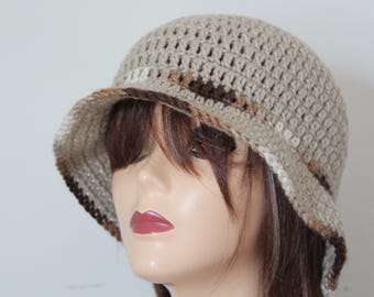 Handmade Crochet Bucket Hat Brown, Beige, Tan color
