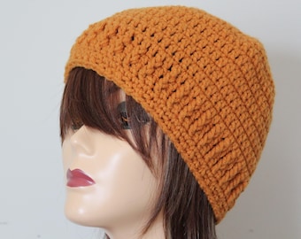 Bonnet au crochet fait main couleur orange foncé (curry)