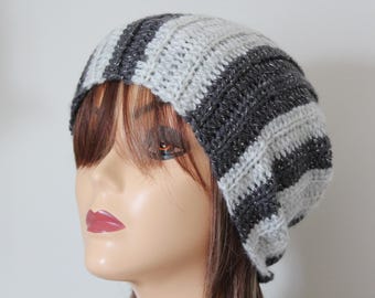 Handmade Crochet Beanie Hat (men and women) Charcoal, Light Gray color