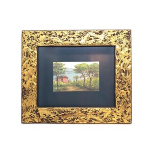 Dipinto ad acquerello originale di Tankut Bilge / Paesaggio del Bosforo di Istanbul con cornice dorata decorata. Regalo di belle arti turche per collezionisti d'arte.