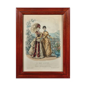 Antique 1885 La Mode Illustrée Magazine No 30 – Hand-Colored Fashion Plate, Original French Engraving, Fashion Illustration, Framed Wall Art