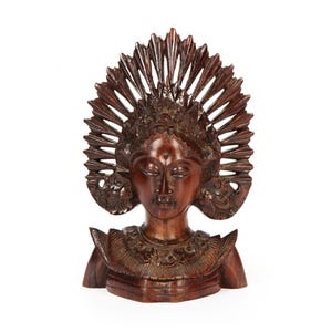 Balinese Hand Carved Wood Sculpture, Solid Wood Janger Dancer - Bali Art Figurine, Ethnic Home Decor, Vintage Tribal Sculpture Artisan Piece