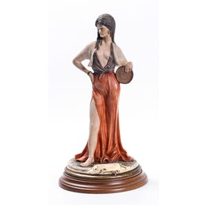 Signed Capodimonte Figurine by B. Merli – Vintage Italian Lady with Tambourine – Hand Painted Porcelain Sculpture, Collectible Ceramic Art