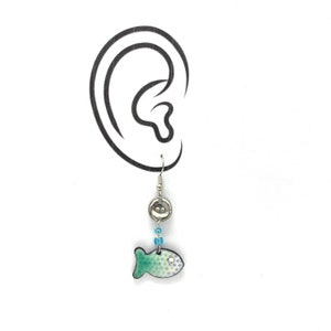 Fish earrings, fun copper enamel earrings, colorful aquatic jewelry, fish jewelry, sea beach coastal theme dangling fish