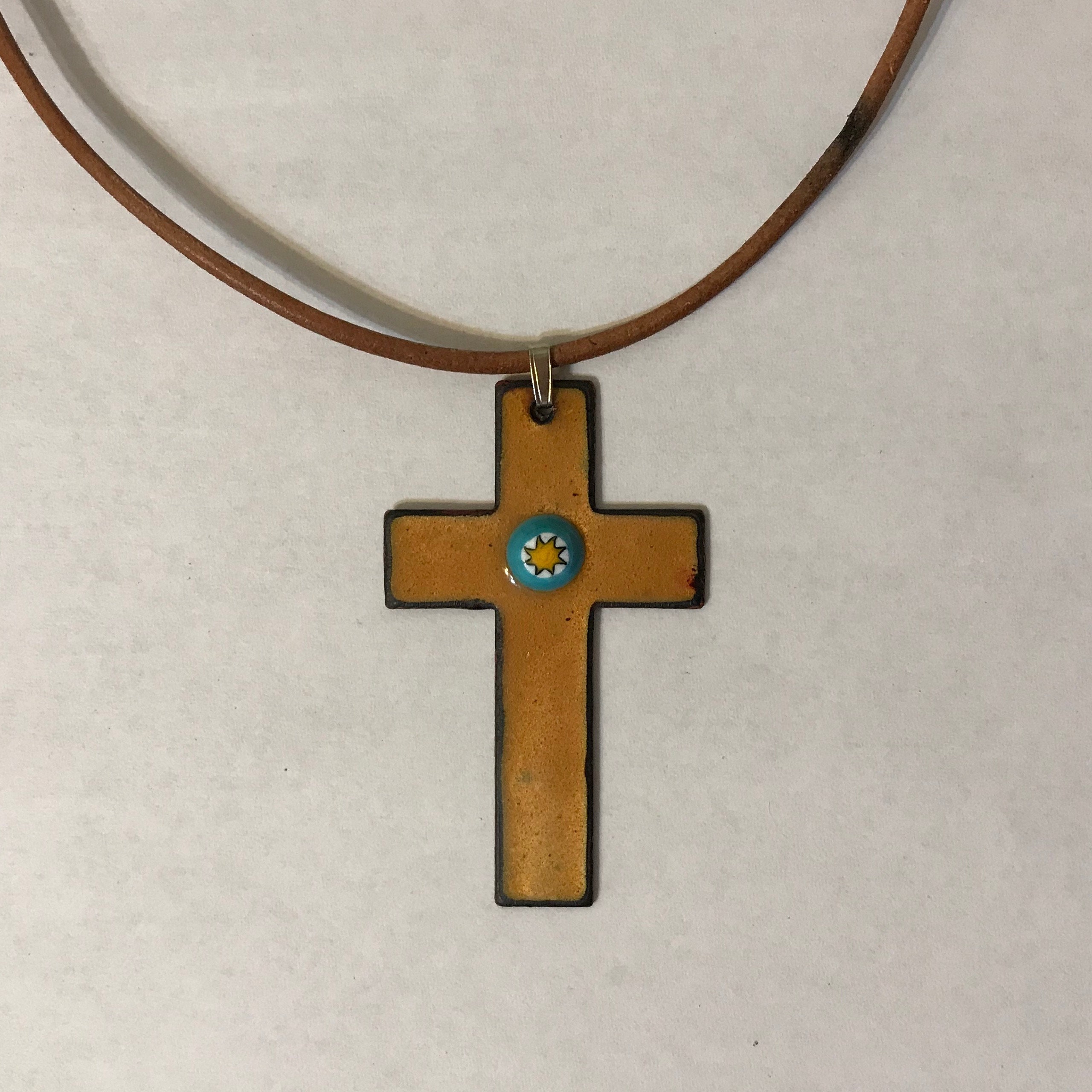 Enameled Cross Pendant / Copper Enamel Crucifix / Religious Etsy