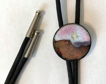 Mars Sunset Bolo Tie, wedding necklace, Copper Enamel String Tie Man bolo, woman bolo, Space Cowboy jewelry