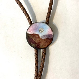 Mars Sunset Bolo Tie, wedding necklace, Copper Enamel String Tie Man bolo, woman bolo, Space Cowboy jewelry image 2