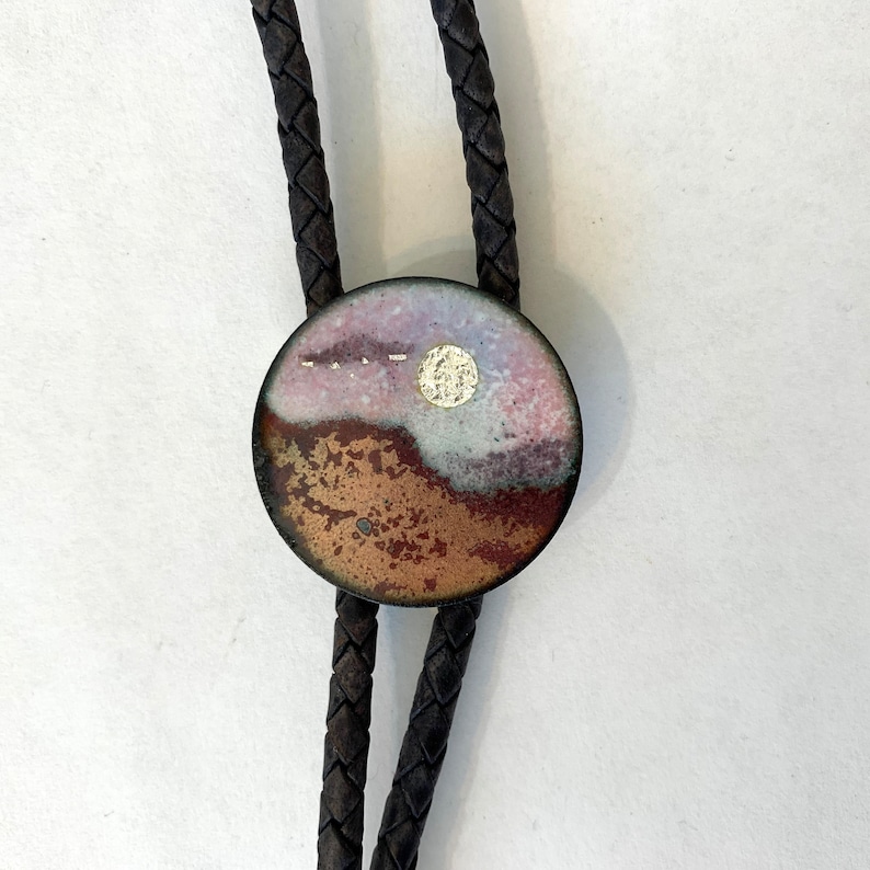 Mars Bolo Tie with UFO, Copper Enamel String Tie, Southwest Jewelry, Mars Alien art, Wedding tie, Sci-Fi gift, lariat necklace image 3