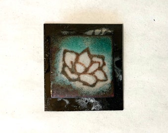 Small Wall Art, Glass Enamel Tiny Art for Intimate Spaces, Magnolia Bloom, Tiny House Art, Wall Jewelry