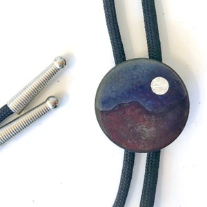 Desert Moon Bolo Tie, Copper Enamel string tie for man, woman, wedding Blue and Silver lariat necklace, artisan made cowboy tie, handmade