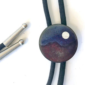 Desert Moon Bolo Tie, Copper Enamel string tie for man, woman,  wedding Blue and Silver lariat necklace, southwest jewelry, cowboy tie