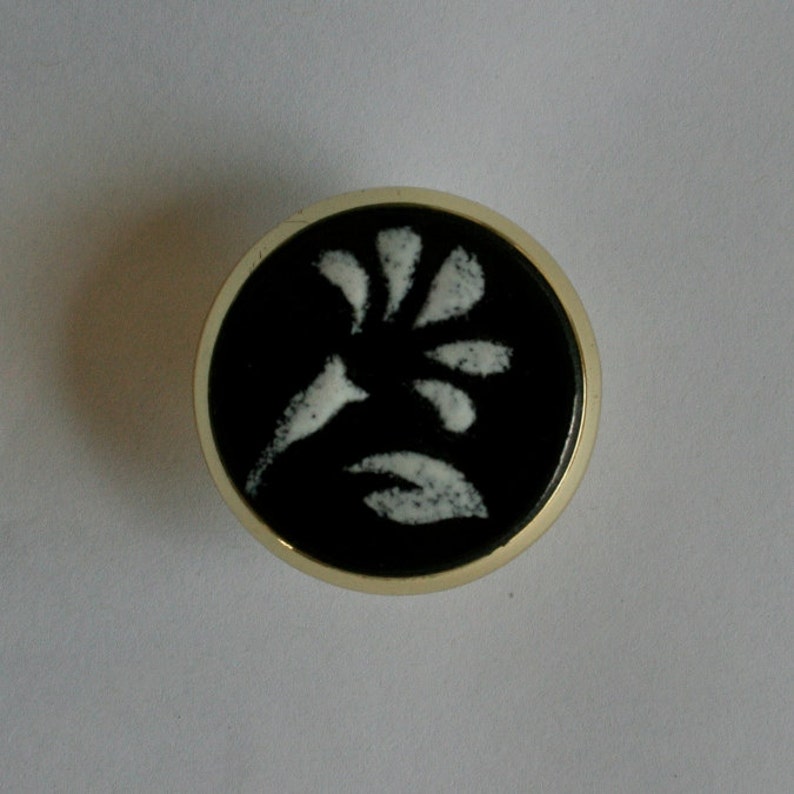 Cabinet Knob Wildflower Enameled Copper Black and White Drawer Pull Copper Enamel