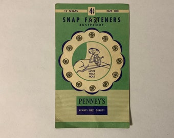 Vintage 1940s or 50s Penney's metal snaps on card, size 000