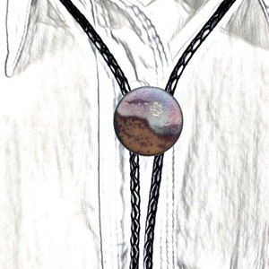 Mars Bolo Tie with UFO, Copper Enamel String Tie, Southwest Jewelry, Mars Alien art, Wedding tie, Sci-Fi gift, lariat necklace image 4