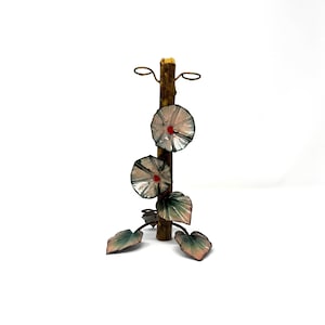 Wood Toothbrush Holder with Enameled Flowers / Natural copper toothbrush holder