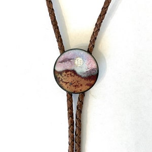 Mars Bolo Tie with UFO, Copper Enamel String Tie, Southwest Jewelry, Mars Alien art, Wedding tie, Sci-Fi gift, lariat necklace image 2