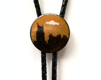 UFO Nashville Bolo Tie, Copper Enamel String Tie, Nashville Jewelry, Wedding Bootlace Tie, Nashville with Aliens